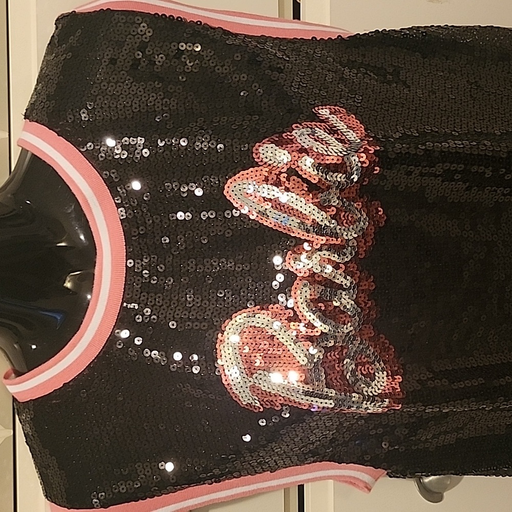 Barbie Jersey sequin Tank Black and pink Barbie Top - Picture 8 of 16